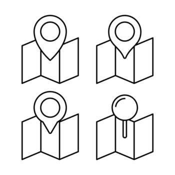 Map With Different Location Pins Outline Set vector