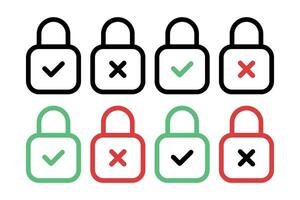 Padlocks Cross And Check Set Outline vector