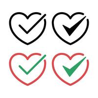Heart With Check Marks Set vector