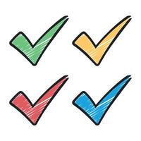 Check Mark Doodle Style Multiple Colours vector