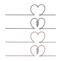 Heart And Broken Heart Monoline Borders vector