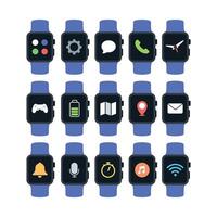 Smart Watch Apps Big Set Flat Style vector