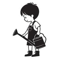 Silhouette of Boy with Watering Can Illustration Design vector