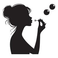 Silhouette Woman Blowing Bubbles Illustration Full Of Joy vector