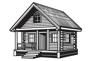 Log Cabin Illustration Rustic Home in Black and White vector