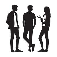 Silhouette illustration of three people conversing and communicating effectively vector