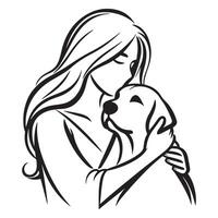 Silhouette Affectionate Woman Hugging Dog Illustration for Pet Lovers vector