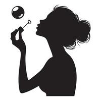 Silhouette of Woman Blowing Bubbles Design Image Art vector