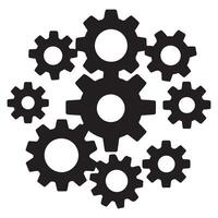 Interconnected cogwheel silhouettes representing mechanical system functional integration vector