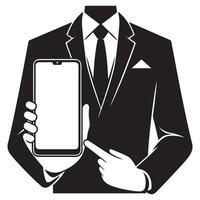 Professional Businessman Holding Smartphone and Showcasing Mobile Technology vector