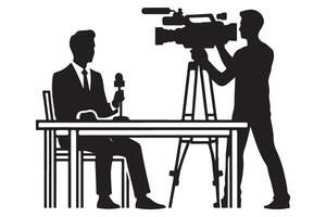 Live News Broadcasting with Silhouetted Interviewee and Cameraman Illustration vector
