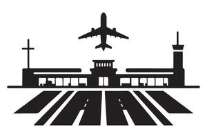 Silhouette Airport Terminal with Airplane Illustration Design vector