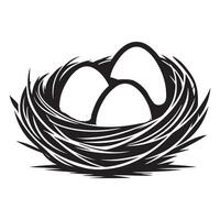 Minimalist Silhouette Illustration of a Bird Nest with Eggs vector