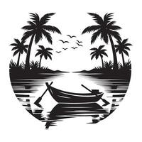 Tropical boat silhouette peaceful scene of calm waters getaway vector