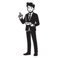Confident Businessman Giving Presentation Illustration with Important Insights vector