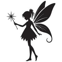 Silhouette of cute fairy with magic wand illustration art vector