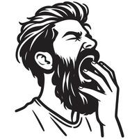 Silhouette of Bearded Man Yawning Graphic for Tired Concepts vector
