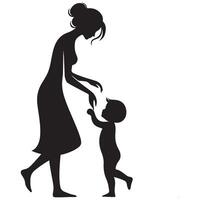 Silhouette Mother Encouraging Her Toddler's First Steps Graphic vector
