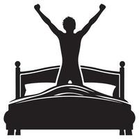 Silhouette Man Stretching in Bed for Morning Routine Art vector