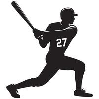 Baseball Player Silhouette with Bat in Action Powerful Swing Stance vector