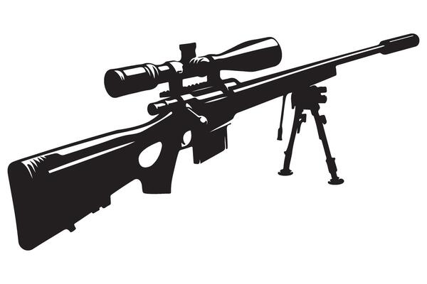 Precision sniper rifle firearm with bipod illustration