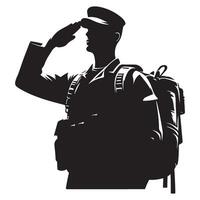 Marine Saluting with Backpack Silhouette Image for Patriotic Projects vector