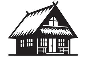 Silhouette Illustration of a Simple Thatched Roof House Architecture vector