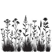 Silhouette Wild Plants and Grass Art Creative Design vector