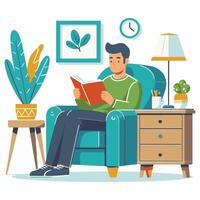 Home Reading Illustration A Man Enjoys Time with Book vector