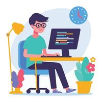 Coding Illustration Dedicated Programmer Working with Clean Setup vector
