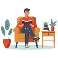 Cozy Reading Nook A Man Enjoying a Book in Armchair vector
