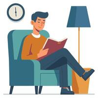 Man Relaxing with Book Illustration of Reading at Home vector