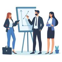 Business team analyzing graph on whiteboard successful strategy vector