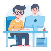 Teamwork in Coding Collaborative Development Environment Illustration of Developers vector