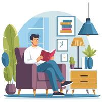 Relaxing at Home Illustration of a Man Reading a Book vector