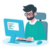 Bearded Coder Working Passionately Illustration of Software Developer vector