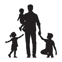 Silhouette of a Father with Children Depicting Family Love and Care vector