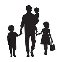 Father With Children Silhouette Walking Illustration Happy Family Design vector