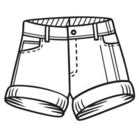 Black and white illustration of casual denim shorts with cuffed hems and pockets vector