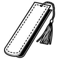 Simple black and white bookmark with tassel design, stitched border vector