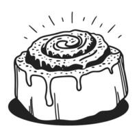 Cinnamon roll sketch hand drawn pastry illustration with icing swirls vector
