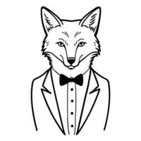 Stylish fox wearing a tuxedo with bow tie animal character in formal attire, illustration vector