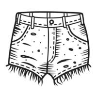 Stylized sketch of frayed denim shorts, fashion design illustration vector