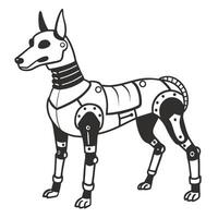 Robot dog with mechanical joints and futuristic design, standing alert in profile view vector