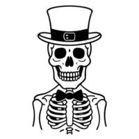 Skeleton with top hat and bow tie illustration vintage monochrome vector