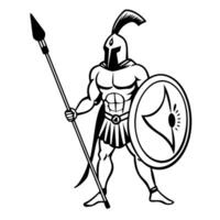 Ancient spartan warrior with spear and shield, strong brave fighter in traditional armor vector