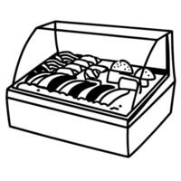 Sushi assortment in display case variety of nigiri, rolls, and sushi in restaurant vector