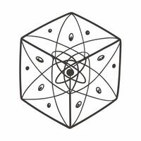 Geometric Cube with Atomic Structure Illustration Modern Science and Geometry Art vector