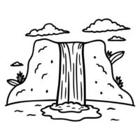 Minimalist Waterfall Line Art with Clouds and Rocks vector