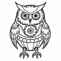 Steampunk Owl Illustration with Mechanical Details and Gears vector